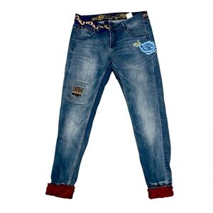 Desigual Blue Jeans with Gold Embroidery